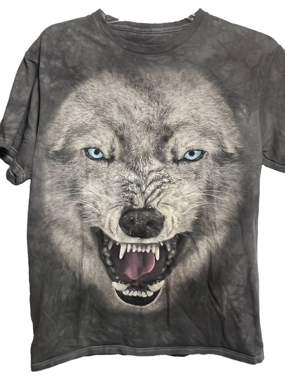 3D Tees Adult M T-shirt Snarling Wolf Gray Tie Dye Mike Sanford Contrast Stitch